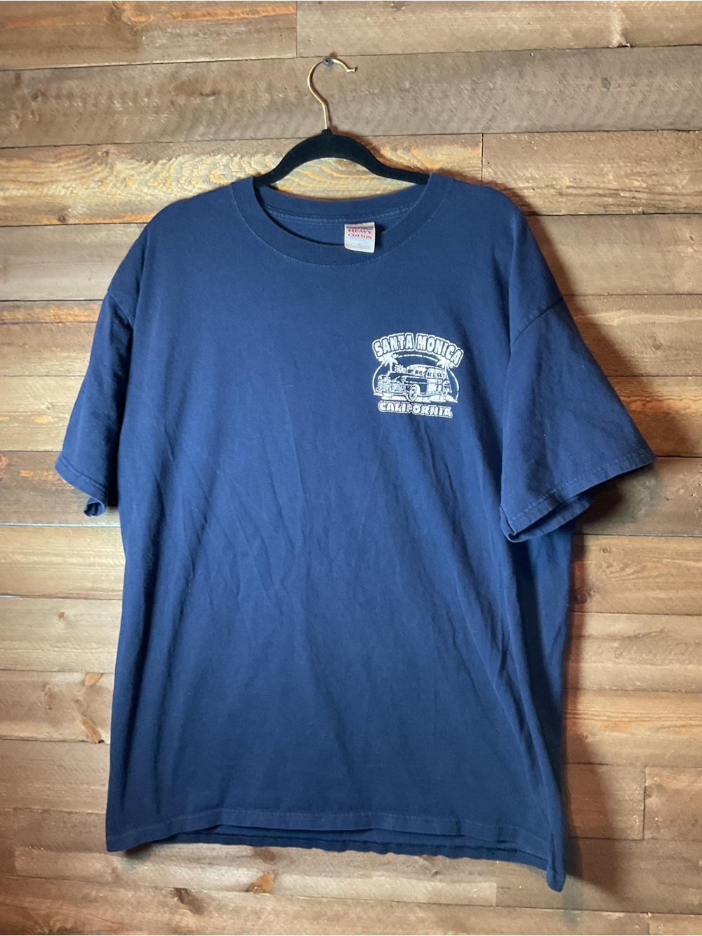 Vintage 80’s 90’s Santa Monica California Navy Blue White Graphic Shirt Men’s XL